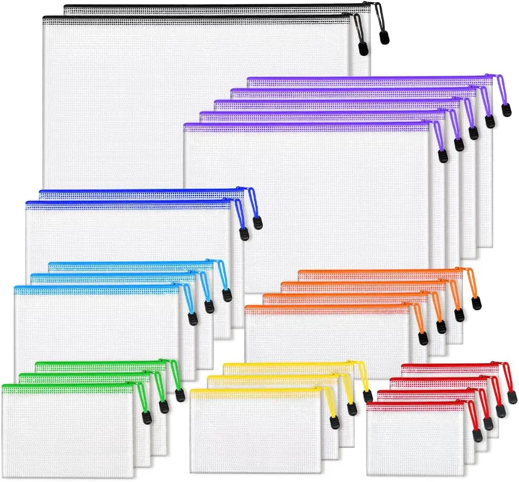 26pcs Mesh Zipper Pouch Bags, 8 Sizes Plastic Zippered Storage Bags for Organizing, Clear Pouches with Zipper, Waterproof Mesh Pouch for Office School Supplies, Home Organize, Travel Storage
