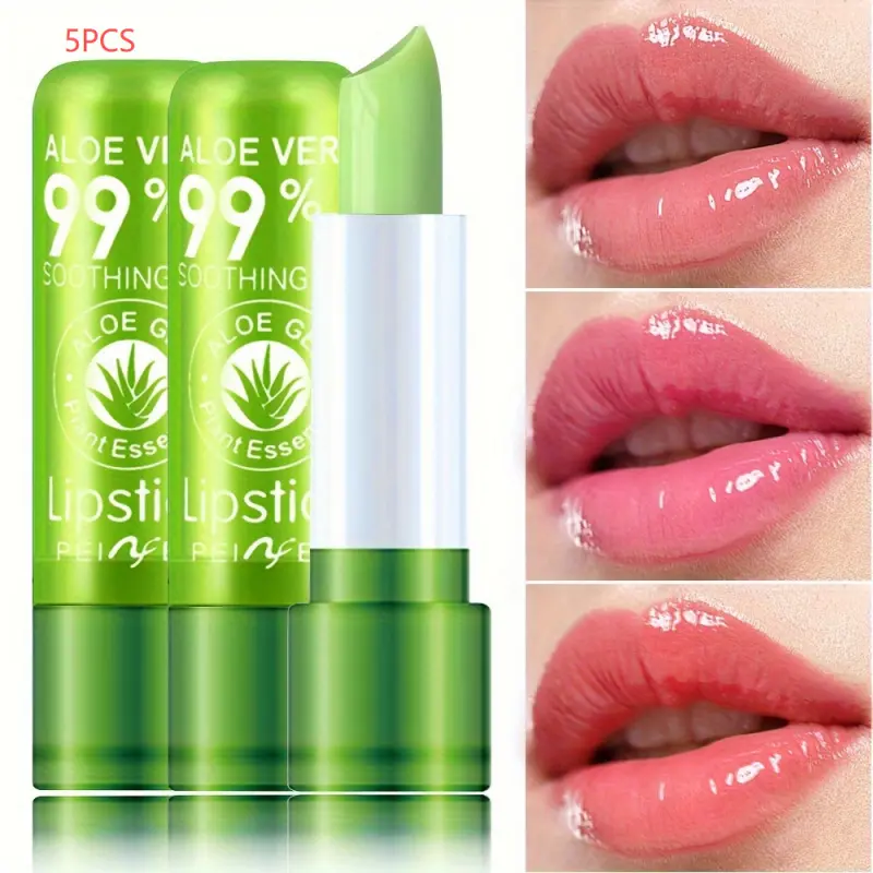 5 pack aloe moisturizing and color changing glossy lipstick Autumn and winter daily lip care tool warm color changing lipstick Hydrating Lipstick Lip Product