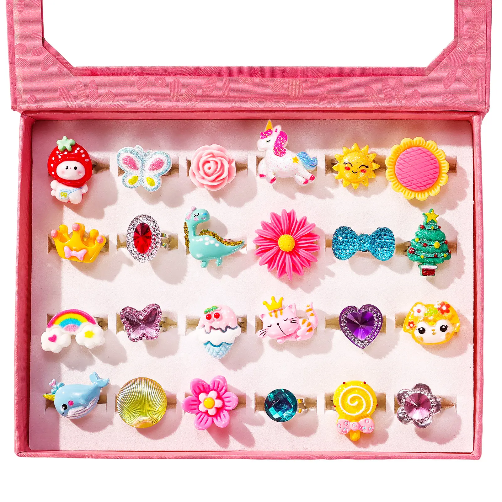 Kids Gifts Nicmore Adjustable Ring 24P Pink Sheet Cute Rings for Girls - Pink Theme, Nickel Free, Safe Materials, Suitable for Ages 3-8 Goodie Bag Party Supplies Birthday