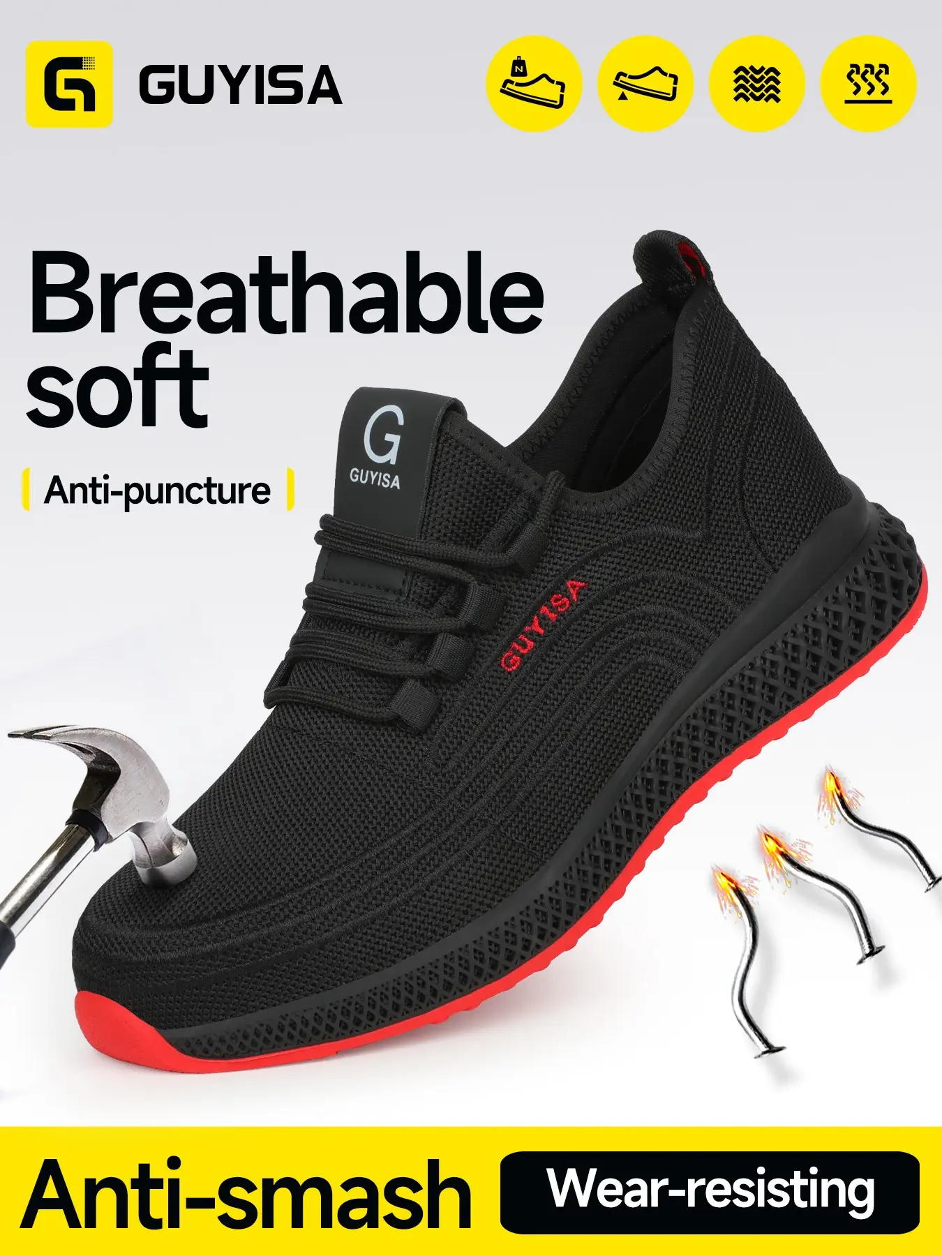 Men's Steel Toe Safety Work Boots, Anti-Puncture Casual Shoes, Industrial Building Outdoor Use, Soft Sporty All-Season Wear, Walking Shoes, Working Shoes