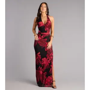 Parker Floral Mesh Slit Formal Dress
