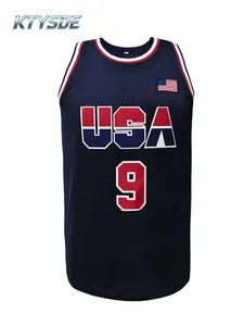 KTYSDE Men's USA #9 Vintage Basketball Jersey, Retro American Flag Stitched Sleeveless Basketball Top, Quick Dry Athletic Shirt for Basketball Fans, Streetwear & Daily Outfit