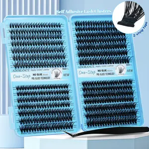 ADORANCE Pre-Glued Lash Clusters Kit 560PCS with 2-Strip Adhesive Tape, Self Adhesive Press On Lashes No Glue Needed, Natural Wispy Cluster Lashes 10-16mm with Non-Stick Applicato