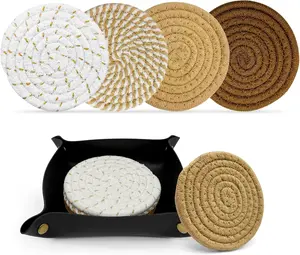 Set of 4 for Drinks,- Cotton Woven Boho Coasters for Home Decor, Coffee Table/Kitchen Tabletop Protection Suitable for Cups, Coffee, Beer