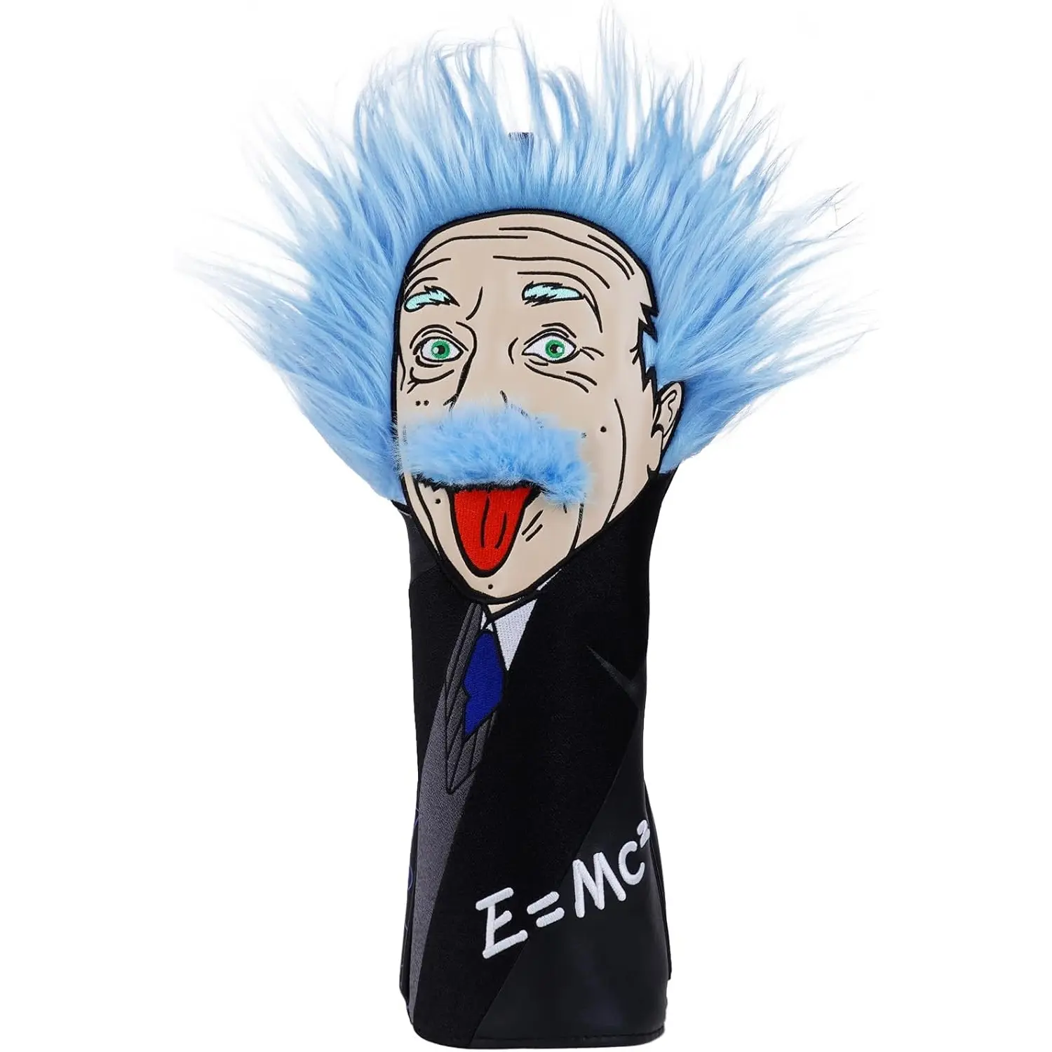 Big Crazy Funny Einstein Golf Head Covers - Stylish Design with Plush Blue Hair - Premium Leather Driver Headcover for Golfers
