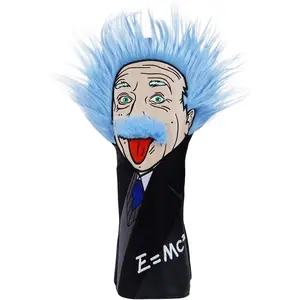 Big Crazy Funny Einstein Golf Head Covers - Stylish Design with Plush Blue Hair - Premium Leather Driver Headcover for Golfers