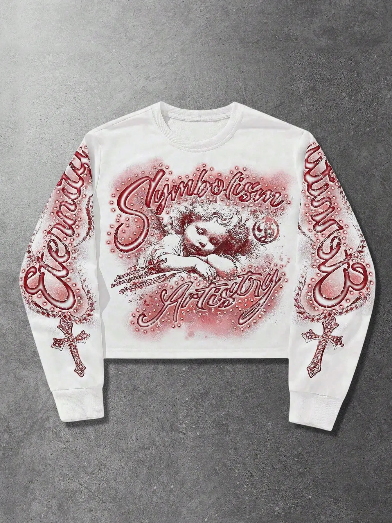 Men's Casual Classic Short Round Neck Graphic Casual Cozy Sweatshirt, Angel Print, Long Sleeve Warm Top for Fall & Winter, Daily Wear, Casual Fashion Sweatshirt, Menswear