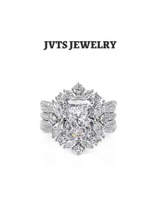 Two-Piece Square Artificial Zirconia Double-Layer Stacking Ring Set with European and American Niche Design, Bridal Set Rings, Luxurious and Opulent Style, High-End Jewelry Suitable for Banquets and Parties, Stackable Rings