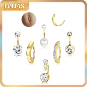 LOLIAS Silver/Gold Plated Belly Button Rings Surgical Stainless Steel Belly Rings CZ Clicker Belly Button Piercings for Women Navel Piercings Pack,Silver/Gold Accessories Gifts for Women Girlfriend