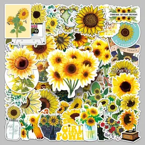 50 Sunflower Flower Cartoon Plant and Flower Doodle Stickers, Decorative Decal, Suitable for Scrapbooks, Diaries, Laptops, Water Bottles, Cars, and Other Faith-based Designs; Gifts with Positive Messages.