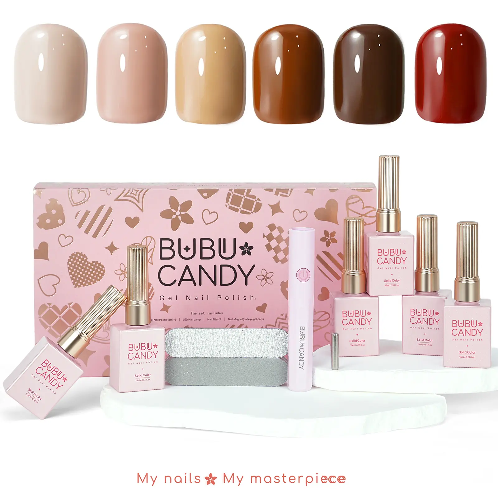 BUBU CANDY 6PCS Caramel Mocha Gel Nail Polish Set, HEMA-Free & TPO-Free Warm Neutral Coffee Shades with LED Light & Rubbing Strips, 15ml Each, Long-Lasting Salon-Quality DIY Manicure Kit, #