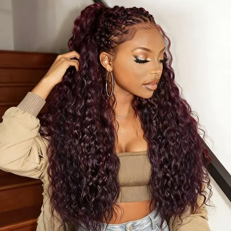 UNICE Ready-to-Go Human Hair Wig for Women, Black Cherry Water Wave 13x4 Lace Frontal, Lightweight Glueless Design with Drawstring Cap for a Natural Look, Lightweight Glueless Wig, Wigs Human Hair