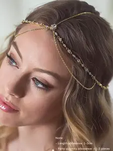 Bride Wedding Zircon Hair Chain, Fashion Bohemian Full Diamond Forehead Chain, Cross-Border Hair Accessory, Wedding Hair Accessories