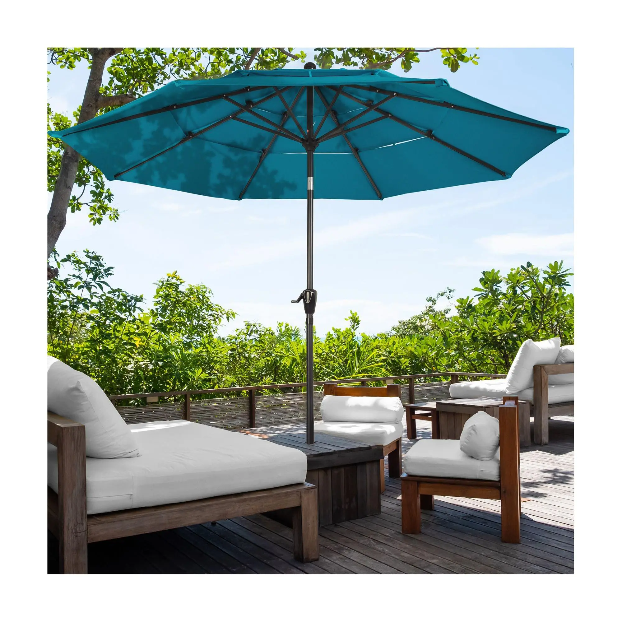 Pure Garden 10FT Patio Umbrella 3-Tiered Sunsha de Button Tilt