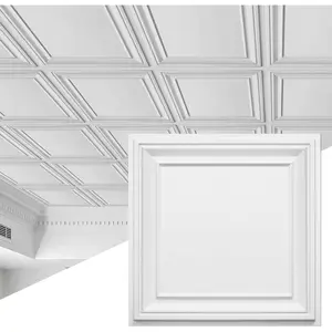 Drop Ceiling Tiles 24x24 PVC Glue Up Ceiling Panel Prevent Breakage, Pack of 12 Covers 48 Sq. Ft White