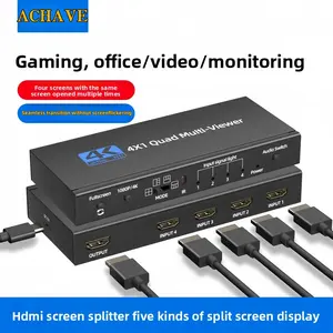 HDMI Multiviewer Switch 4x1 Quad Multi-Viewer 4 in 1 Out Seamless Switching with Remote Control Support 1080P/4K and 5 Display Modes for Security Camera, Gaming Consoles