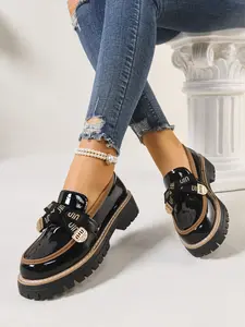 Women's Thick Sole Rubber Short Boots, Pure Color Bow Decor, Faux Leather Chelsea Style, Shiny Ankle Strap, Fashion One-Step Boots