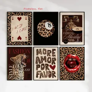 3/6 sheets  -  Retro Leopard Print Cheetah Canvas Art Print  Y2K Fashion Avant-Garde Artwork  Bedroom Apartment Wall Decor Home Art Poster  Living Room Home Decor Vintage Room Decor, 2D Flat Frameless