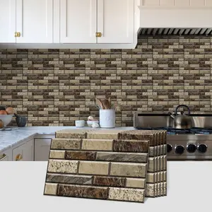 6/12/24/48 PCS Vintage FG Tile Stickers, Light Brown Emperador Marble Texture, PVC Crystal Film, Peel & Stick Backsplash, Waterproof Oil-Proof DIY Self-Adhesive Wall Decor