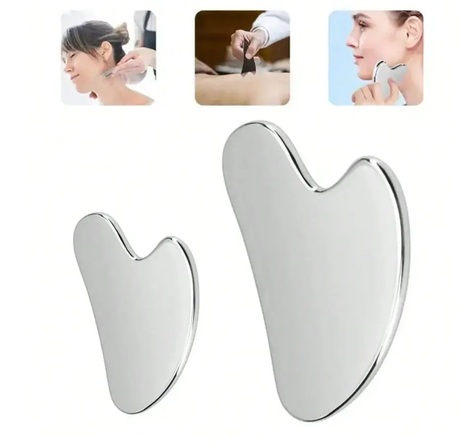 Stainless Steel Gua Sha Facial Tools - Guasha Tool for Face, Face Sculpting Tool, Jawline Shaper, Double Chin Reducer, Body Gua Sha Tools, Lymphatic Drainage Massager, Facial Skin Care - Silver