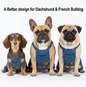 REPET Denim Dog Overalls for Dachshund & French Bulldog44lb dogs max! | Cute Workwear Outfit Breathable Summer Pet Jumpsuit with Pockets | Cute Workwear Style Dog Clothes Small Medium Dogs！Make sure you measure the size and order!