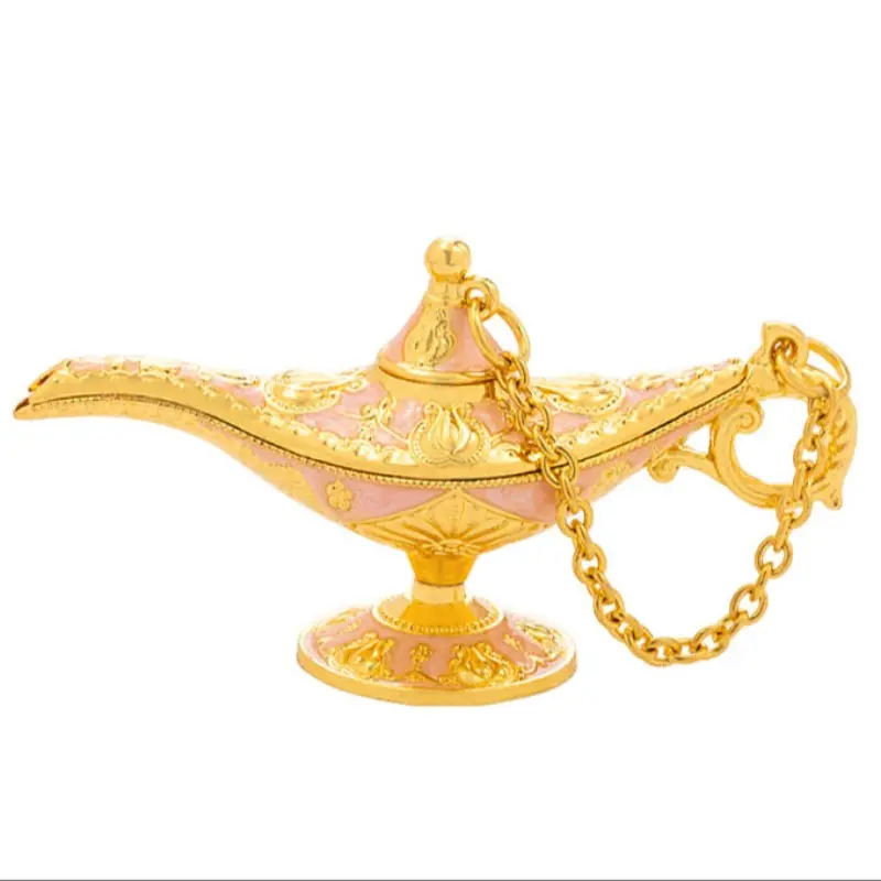 Arabian Style Zinc Alloy Magic Genie Lamp Decoration, Floral Pattern Resin Craft for Home Living Room Office Decor, Cultural Decor