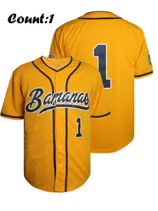 Men's Stretchy Breathable Baseball Jersey, Casual Loose-Fit Sportswear Top, Embroidered Button-Up Training Competition Party Shirt