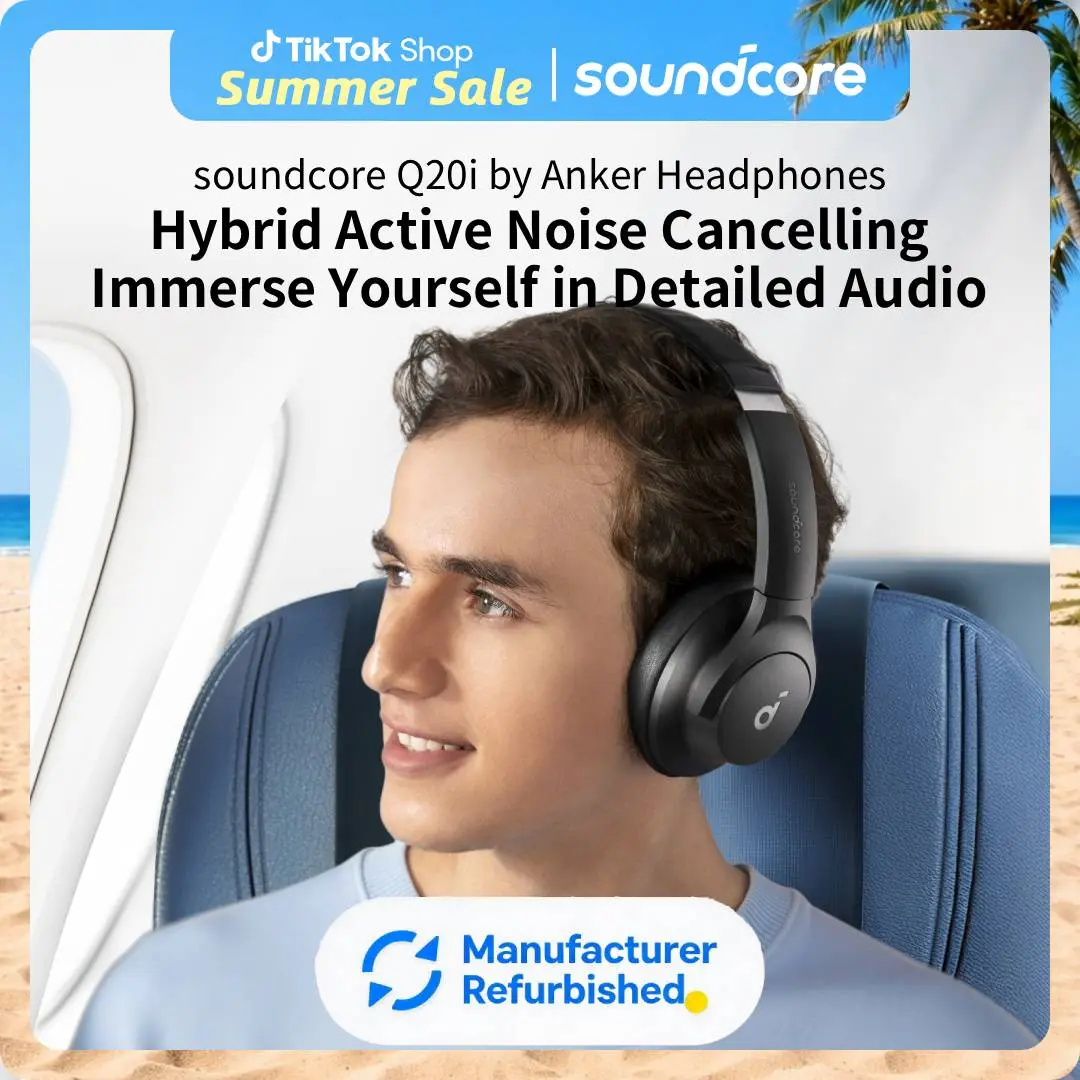 [Refurbished]soundcore by Anker Q20i Hybrid Active Noise Cancelling Headphones, Wireless Over-Ear Bluetooth, 40H Long ANC Playtime, Hi-Res Audio, Big Bass, Customize via an App, Transparency Mode