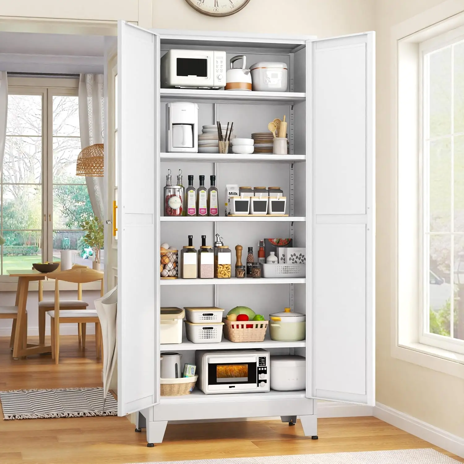 Pantry Storage Cabinet  75.2" of Pure Organization | 5 Adjustable Shelves | Slim but MASSIVE Inside | Waterproof Steel | Kitchen & Living Room Dream