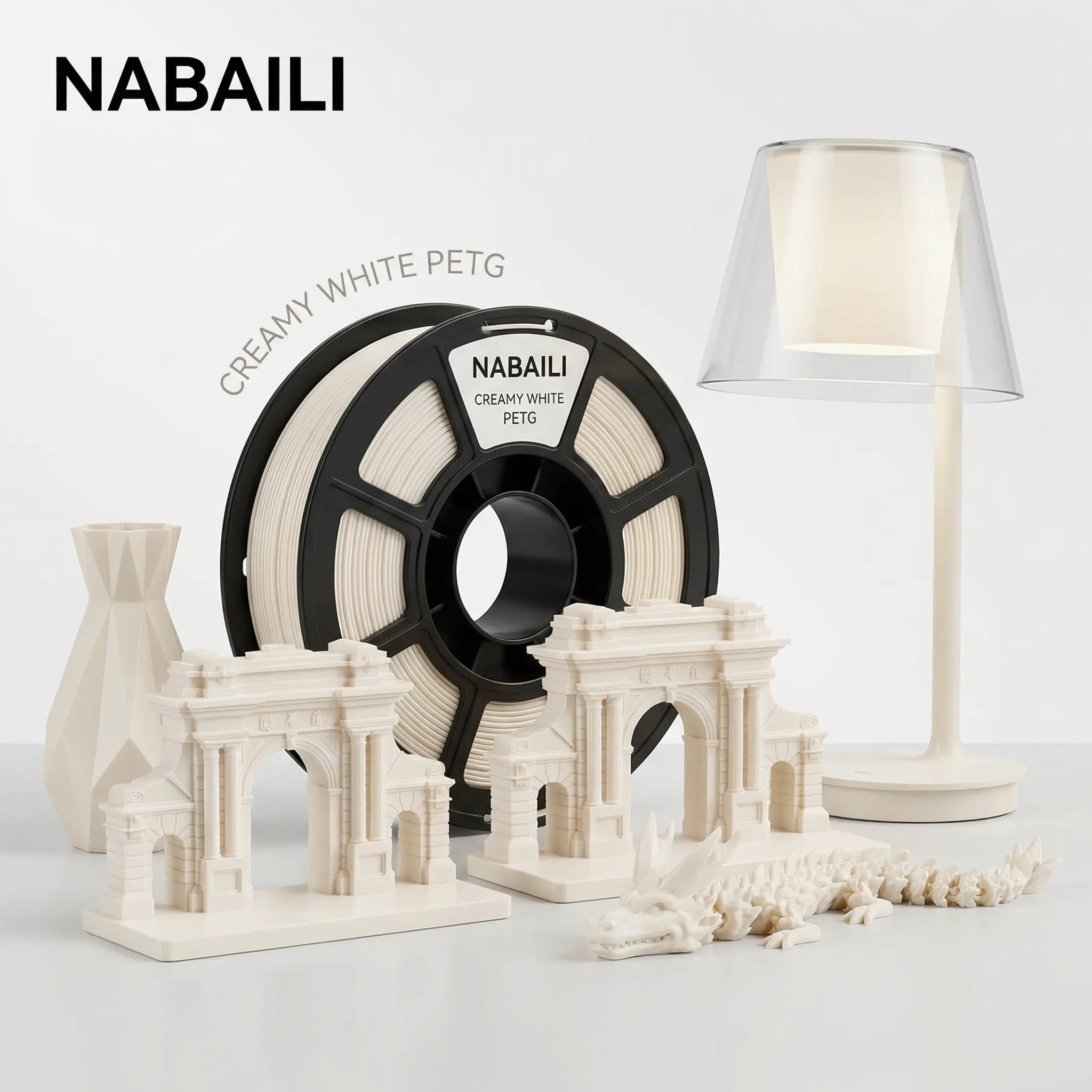 NABAILI Creamy White PETG 3D Printing Filament, High-Quality Material for Detailed Prints and 3D Printing Projects