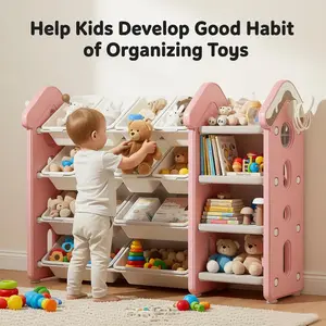 Kids Toy Storage Organizer with 12 Removable Bins, Toy Organizers and Storage with 4-Tier Bookshelf for Kids Toy Storage Organizer
