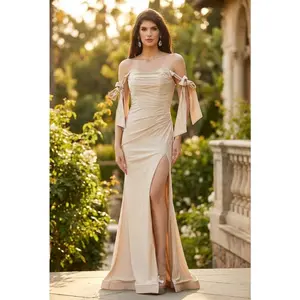 Champagne Bridesmaid Dresses-Inexpensive Ruched Prom
