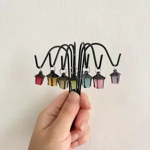 7-Piece Fairy Garden Plaques Set, Vintage Iron Craft 3D Miniature Model, Halloween Indoor Outdoor Decor, Solar Resin Lanterns with Easy Install Plaques