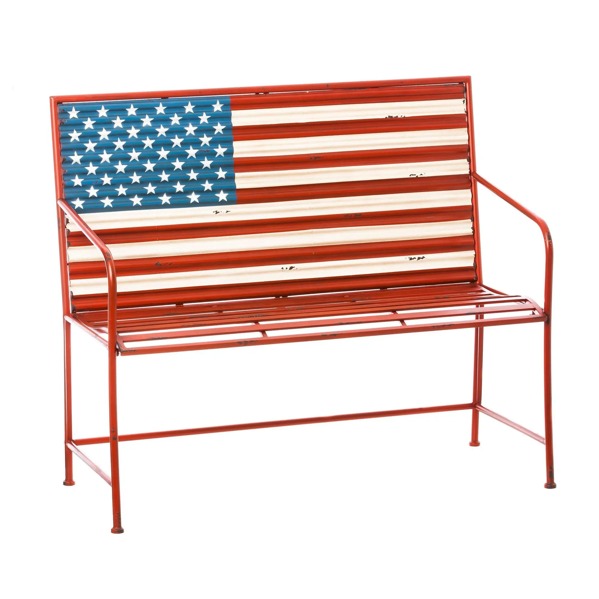 Plow & Hearth American Flag Metal Garden Bench