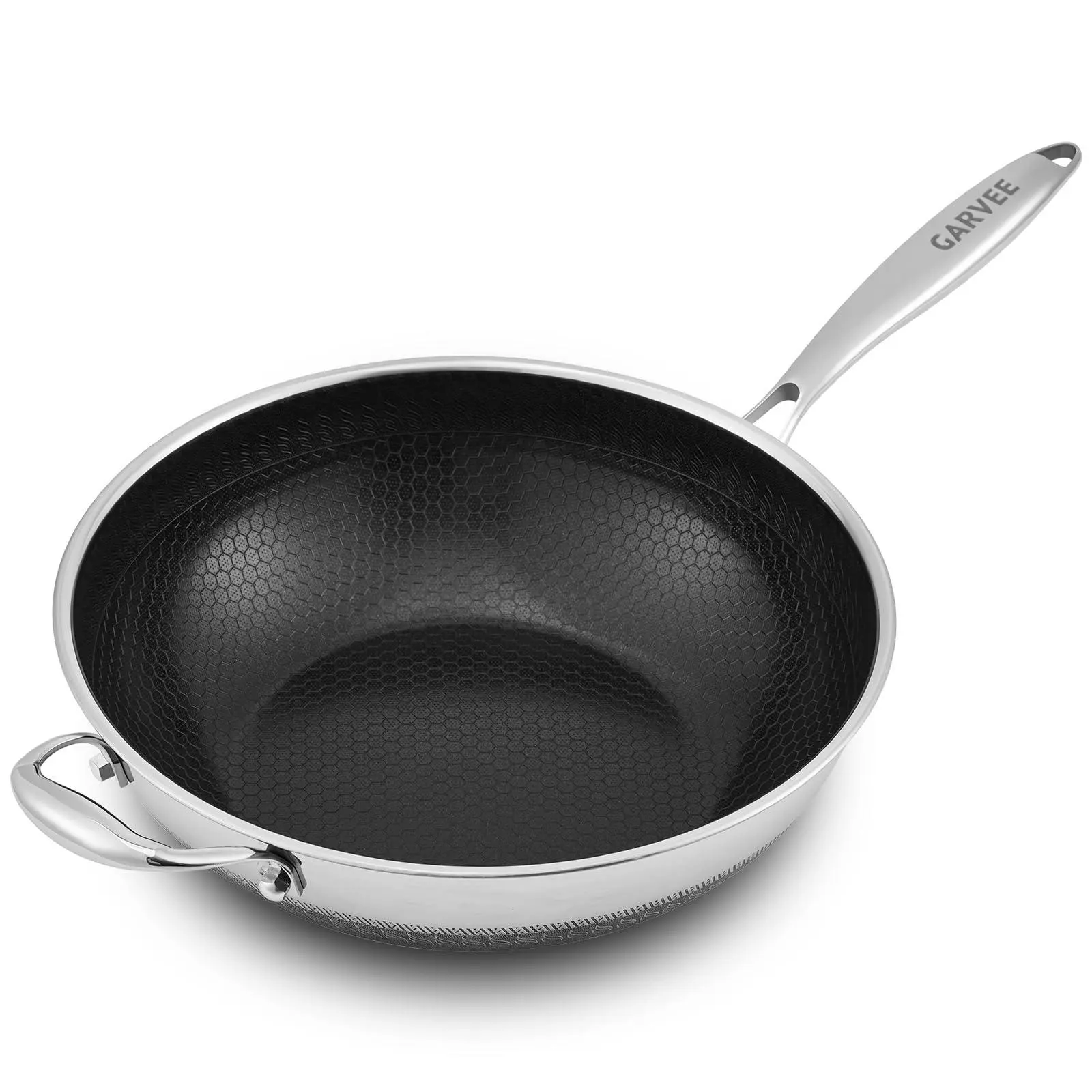 Gaomon 13-in Dual-Layer Stir-Fry Wok Pan - PFOA-Free Non-Stick Stainless Steel Cookware for Frying, Simmering, Thermal Cooking - Universal Compatibility (Stove, Induction) - Dishwasher & Oven Safe
