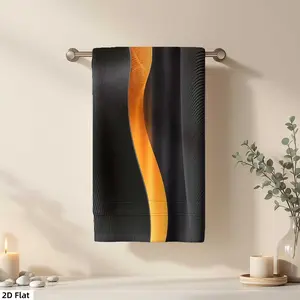 1Pc Modern Wavy Black and Orange Textiles Bathroom Hand Towel Bath Towel, Multiple Size Microfiber Towel, Lightweight Soft Towel, Ultra-Soft Quick Dry and Absorbent Polyester Large Bath Towel
