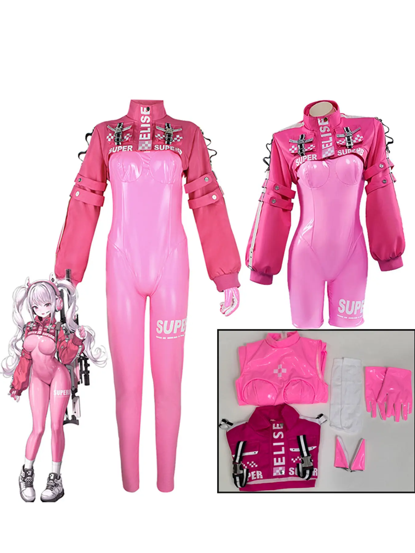 Women's Nikki Alice Cosplay Costume Bodysuit, Latex Cat Suit Corset Style Jumpsuit, Includes Ear Gloves, Perfect for Cosplay Events, Cosplayer Womenswear