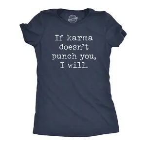 Womens If Karma Doesnt Punch You I Will T Shirt Funny Saying Sarcastic Top Cool Tee Girls Funny Womens T Shirts Cute Vintage Fashion Casual Ladies T-Shirt Gift Adult Humor Tops for Women Funny Sarcastic Top Navy