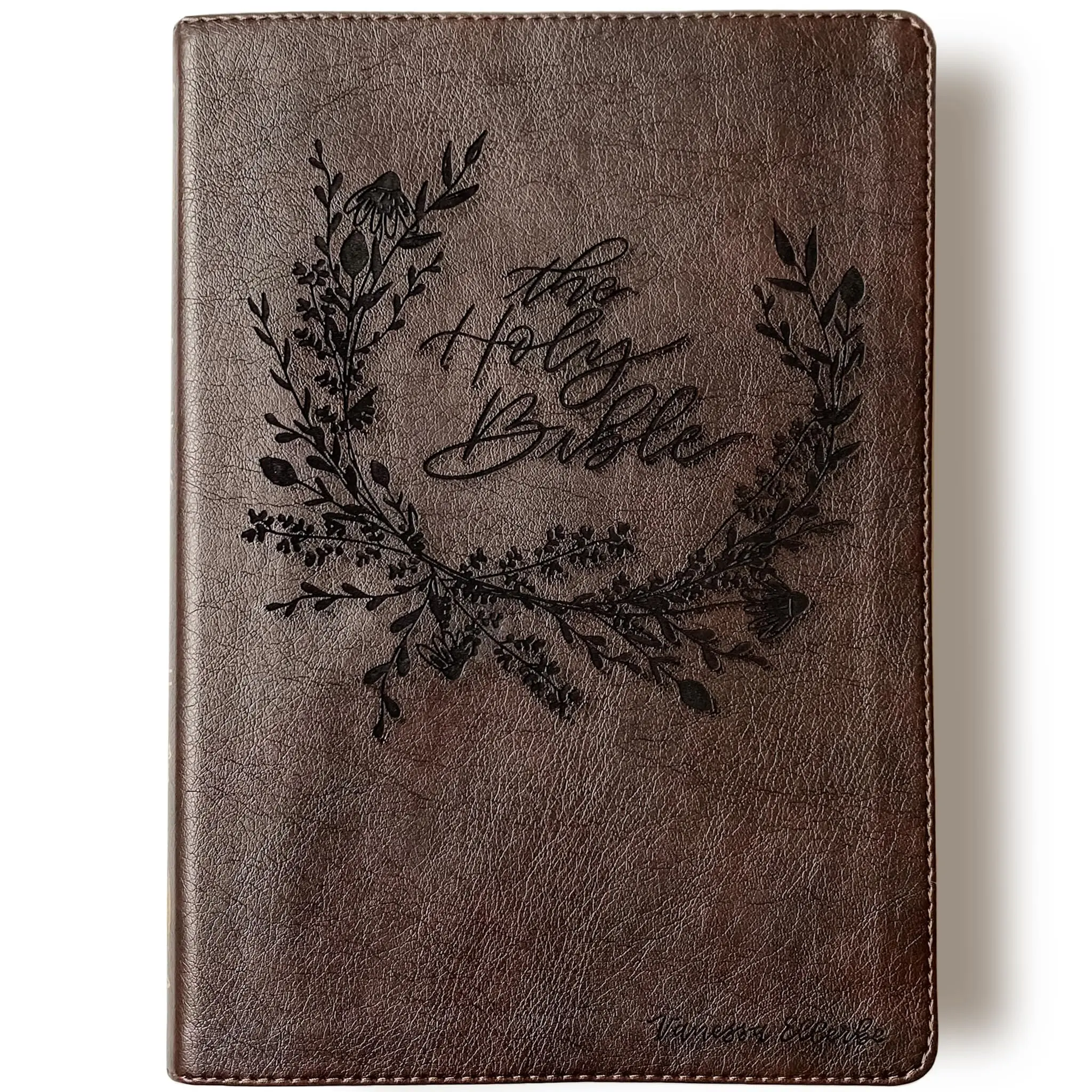 Personalized ESV Women's Study Bible - Brown - Holy Bible in Floral Wreath - Hand Lettered and Engraved