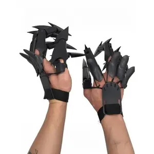 HalloweenArticulatedFingerExtensionswithGloves3DPrintedFlexibleFingerScarySkeletonBoneClawHandforCosplay-OnePairBlackHalloweenDevilClaws