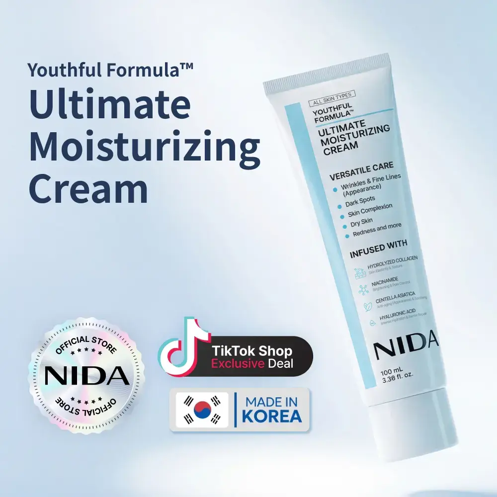 NIDA Youthful Formula Ultimate Moisturizing Cream (100mL) / Collagen, Niacinamide, Centella Asiatica, Hyaluronic Acid / Wrinkles, Dark Spots, Skincare Hydrating Daily Moisturizer Moisture Hydrate