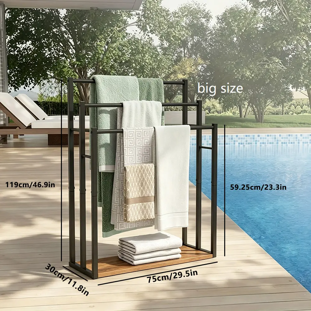 Minimalist And Durable Towel Rack, Freestanding Metal Bathtub Rack, Outdoor Pool Towel Rack, 3-tier Bathroom And Pool Storage Rack, 47.2-inch-high Storage Rack, Suitable For Bathrooms, Pools, And Gyms, Black