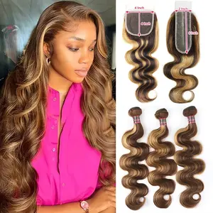 2×6 Highlight Lace Closure With Body Wave Hair Bundles 4×4 Closure Hair Extensions