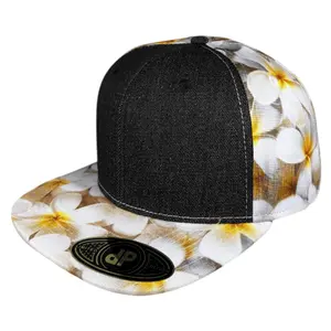 ANXD Plumeria Black Denim Snapback Hat | 58cm Adjustable | Sublimated Floral Design | Double Portion Supply