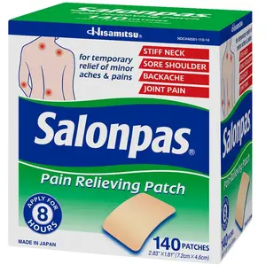Hisamitsu Salonpas Pain Relieving Patch 140 Patches for Stiff Neck Sore Shoulder Backache & Joint Pain Relief 2.83"x1.81" Made in Japan