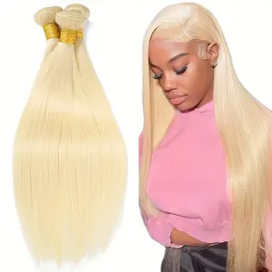2025 NEW Fashion 613 Blonde Bundles Human Hair 14 16 18 20 22 24 26 28 30Inch Straight 613 Bundles - 1 Bundles 10A Grade Unprocessed Virgin Human Hair Bundles Weave Hair Extensions for Women
