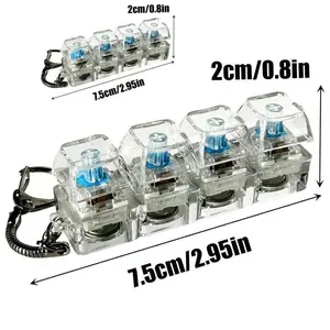 [April Fool's Day Gift] Glowing Keyboard Fidget Toy, 4-In-1 Decompression Button Keychain, transparent toy mechanical keyboard Stress-relieving Finger Clicker, pendant crystal keycaps with Flashing LED lights