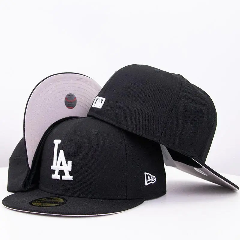 LA Logo 59FIFTY Fitted Black Flat-Bill Baseball Cap - Sports Collectible Headwear