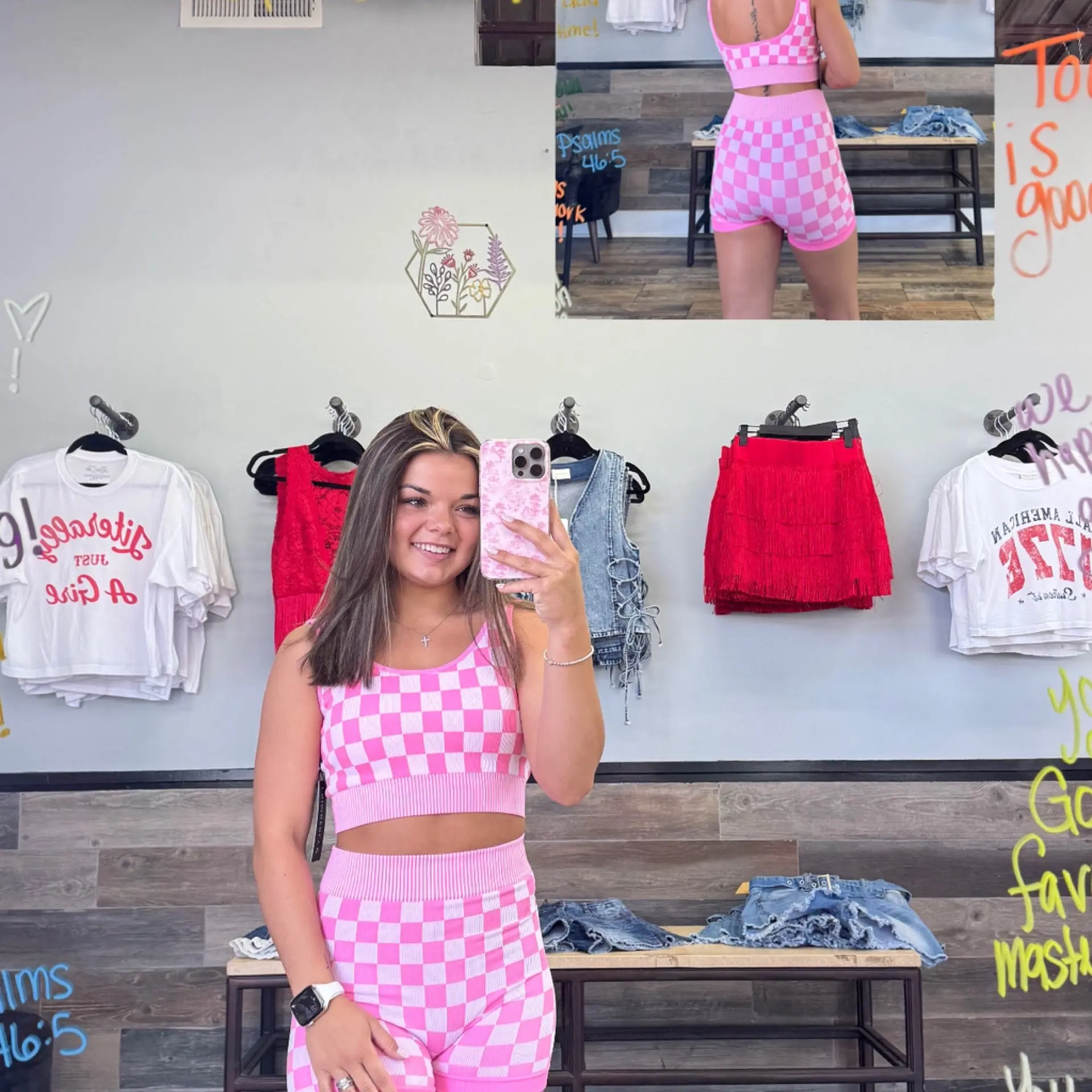 Pink Checkered Workout Set