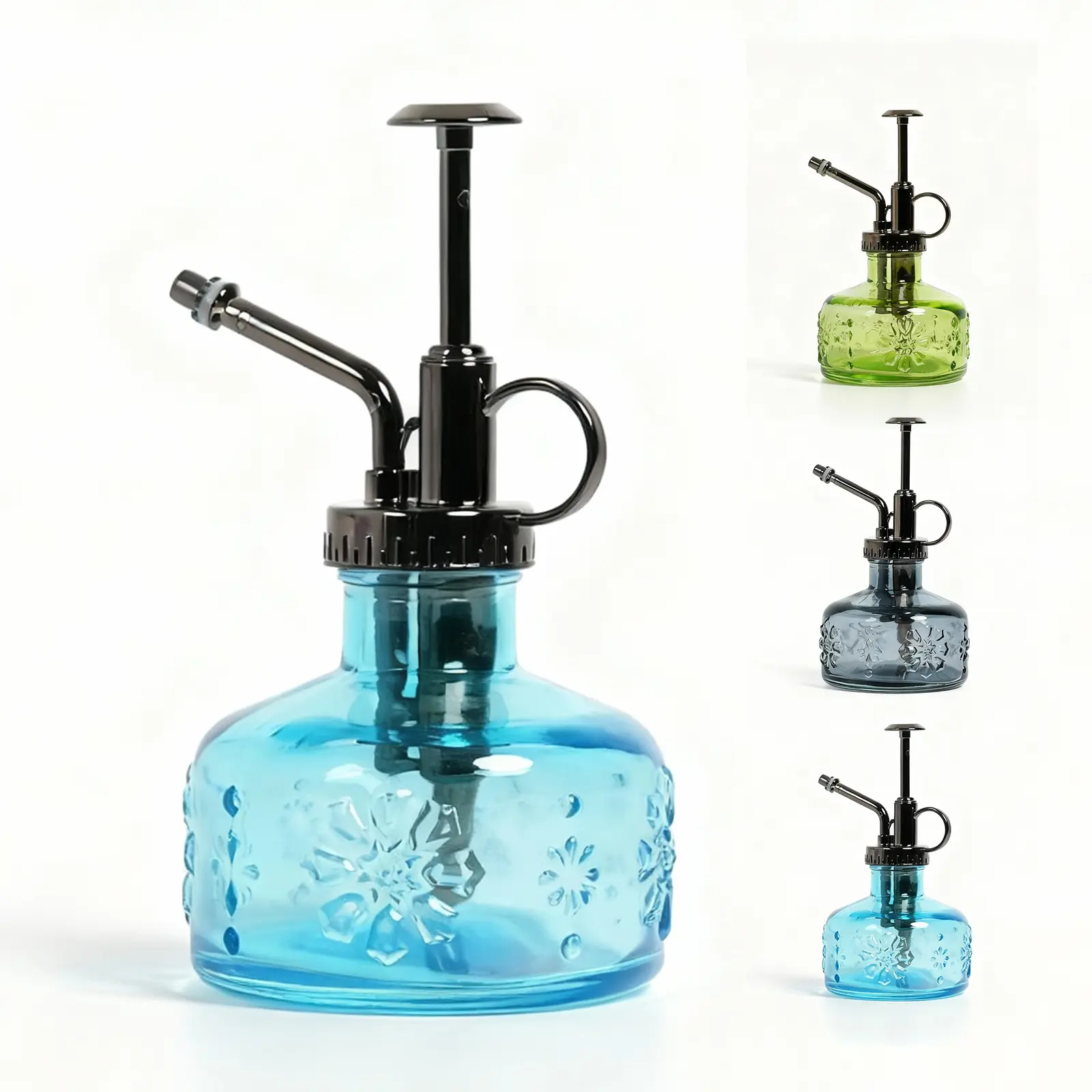 Vintage Glass Mister Plant Watering Bottle - 180ml (6.12 fl oz) Spray Water Bottle, Green Adjustable Sprayer, Indoor Use Garden Tool for Succulents, Decorative Design Mister Spray, Herbs